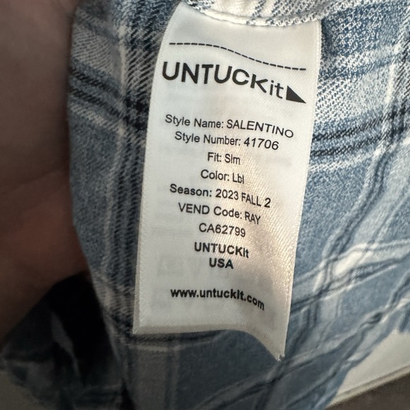 Untuckit Shirt Mens Medium Blue Plaid Salentino Flannel Slim Fit Long Sleeve - Picture 5 of 9